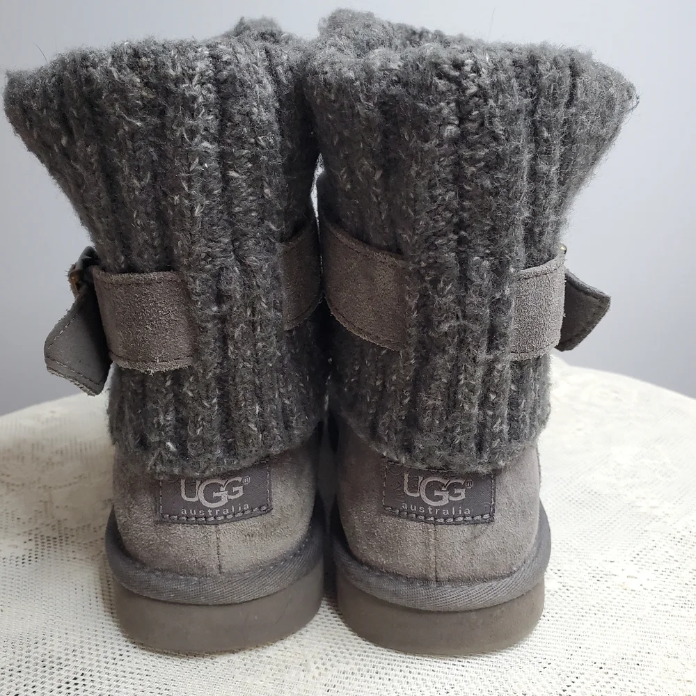 UGG Cambridge Suede Sweater Knit Grey Boots Buckles Size 8 - Picture 5 of 10